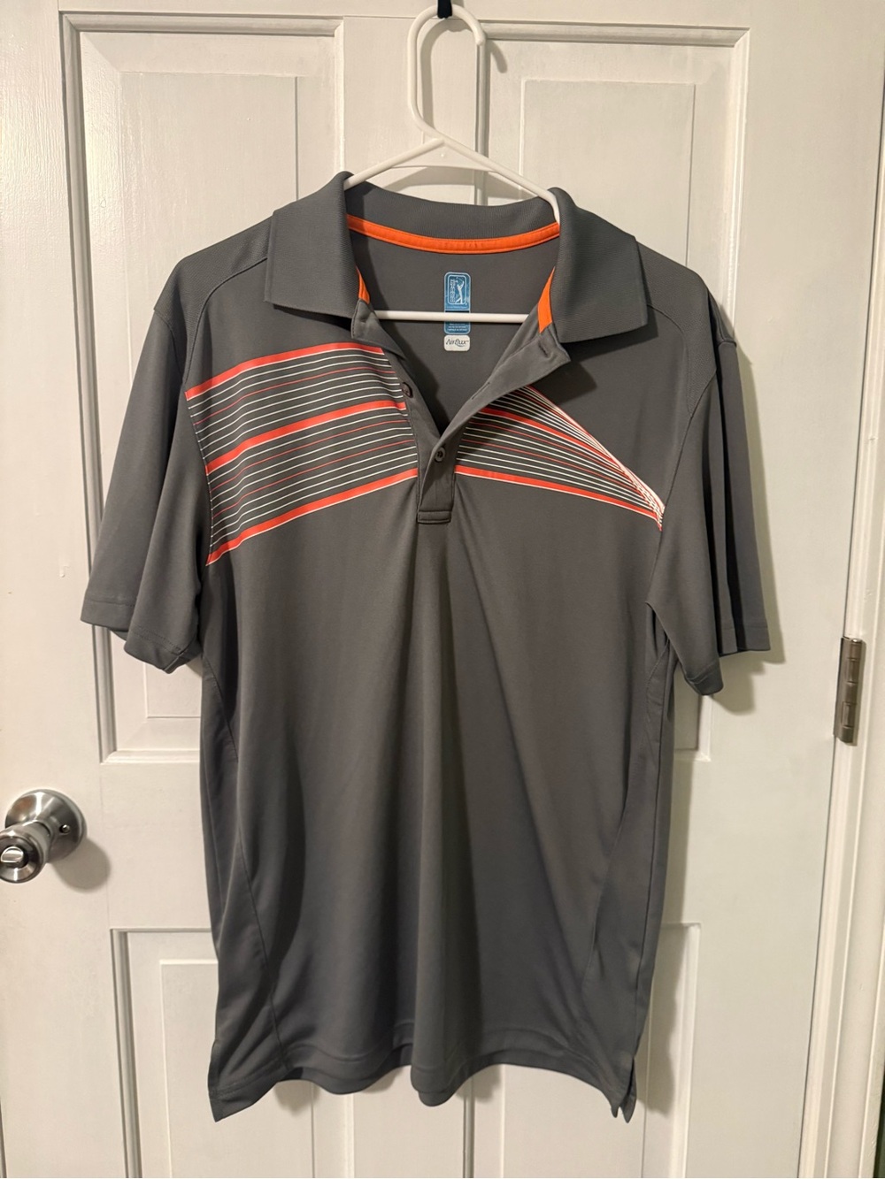 Men's Gray PGA Tour Polo Shirt with Orange Stripe Detail
